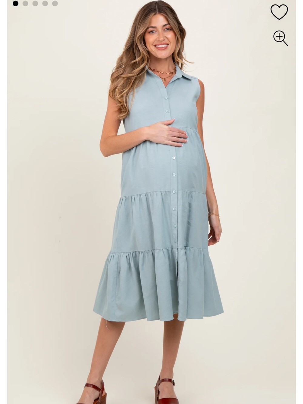 Size Large Pink Blush maternity dress in light blue with pockets